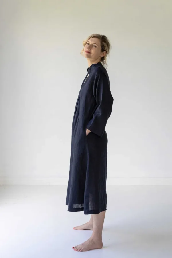 Emma Linen Dress In Dark Navy