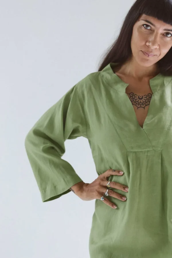 Emma Linen Dress In Herb Green